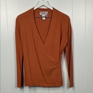 Joseph A Womens Cardigan L Burnt Orange Wrap Front 65% Viscose 35% Nylon Classy